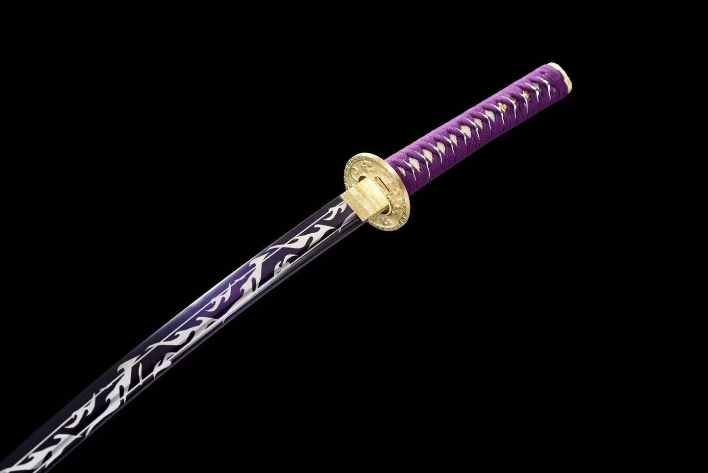 Authentic japanese samurai katana sword full tang T10 steel purple blade