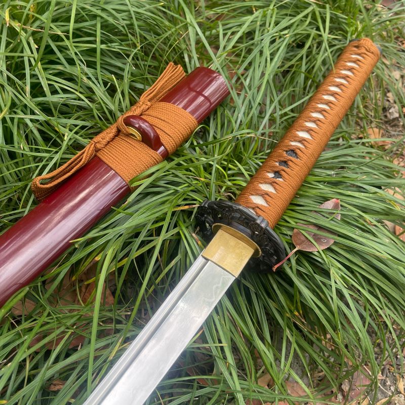 Folded & Clay-Tempered 1095 Steel Katana with Wine-Red Saya