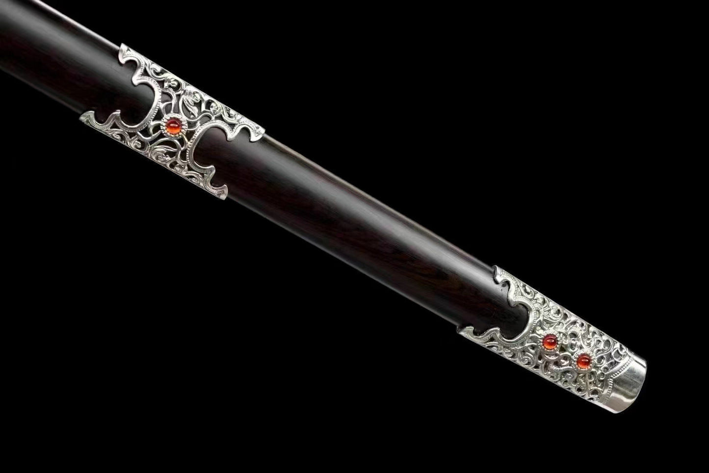 Chinese top quality silver plated fitting Sword folded pattern steel real hamon handcraft for collection
