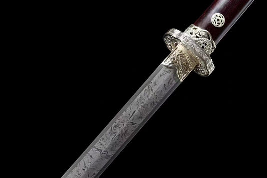 Chinese Red sandal wood Sword classical handcraft Pattern steel best for collection