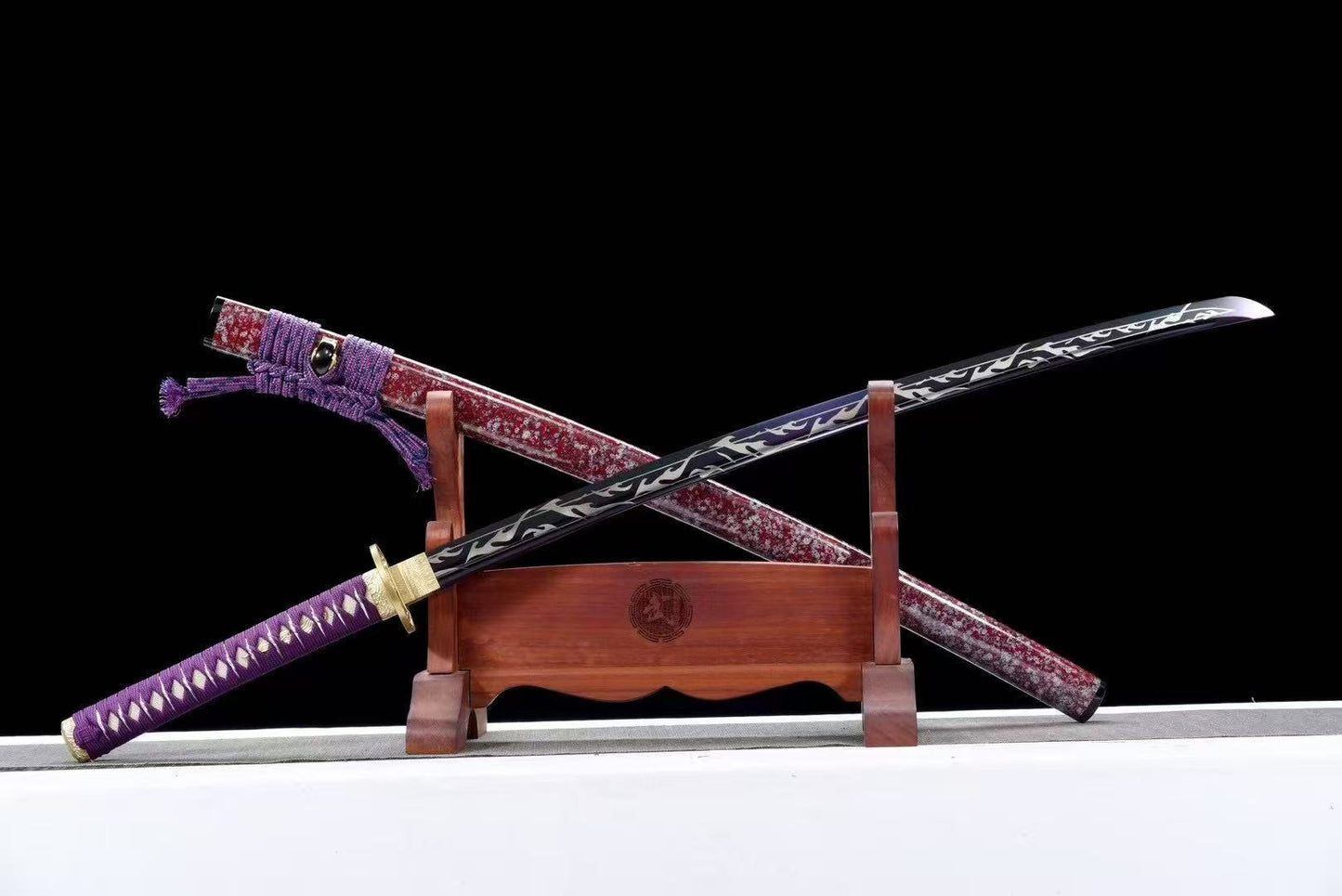 Authentic japanese samurai katana sword full tang T10 steel purple blade