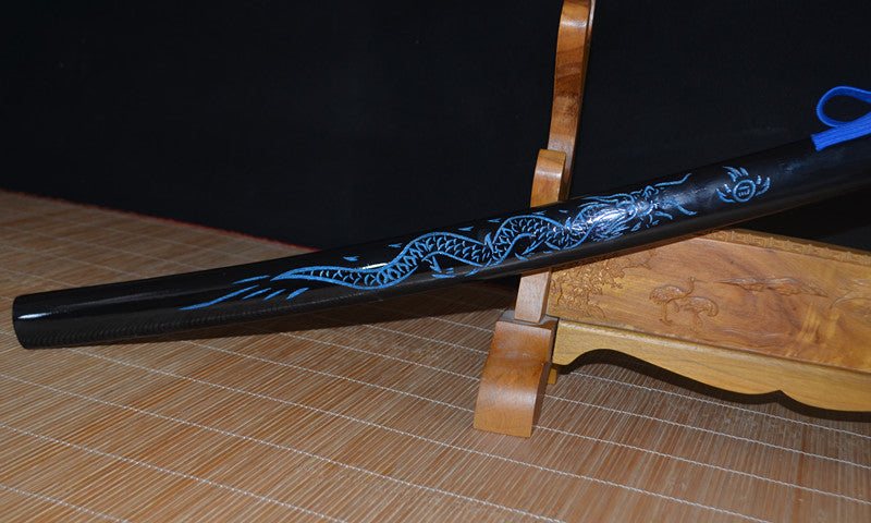 Dragon Style lover Damascus Blade with Red-Blue Folded Pattern