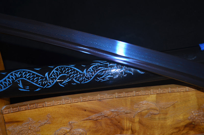 Dragon Style lover Damascus Blade with Red-Blue Folded Pattern