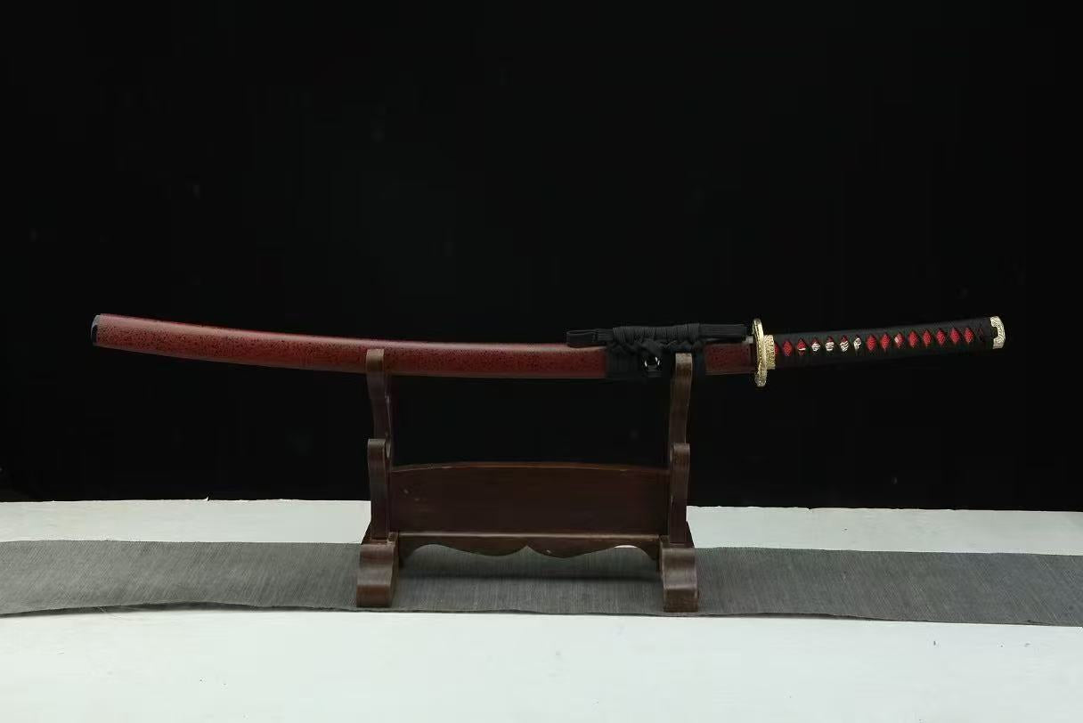 Crimson Trace Katana – Folded Steel Blade with Red Lacquer Saya and Full Tang Build