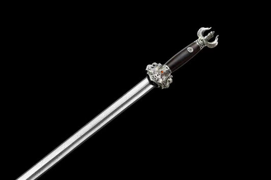 Chinese silver plated fitting Sword folded pattern steel real hamon handcraft for collection