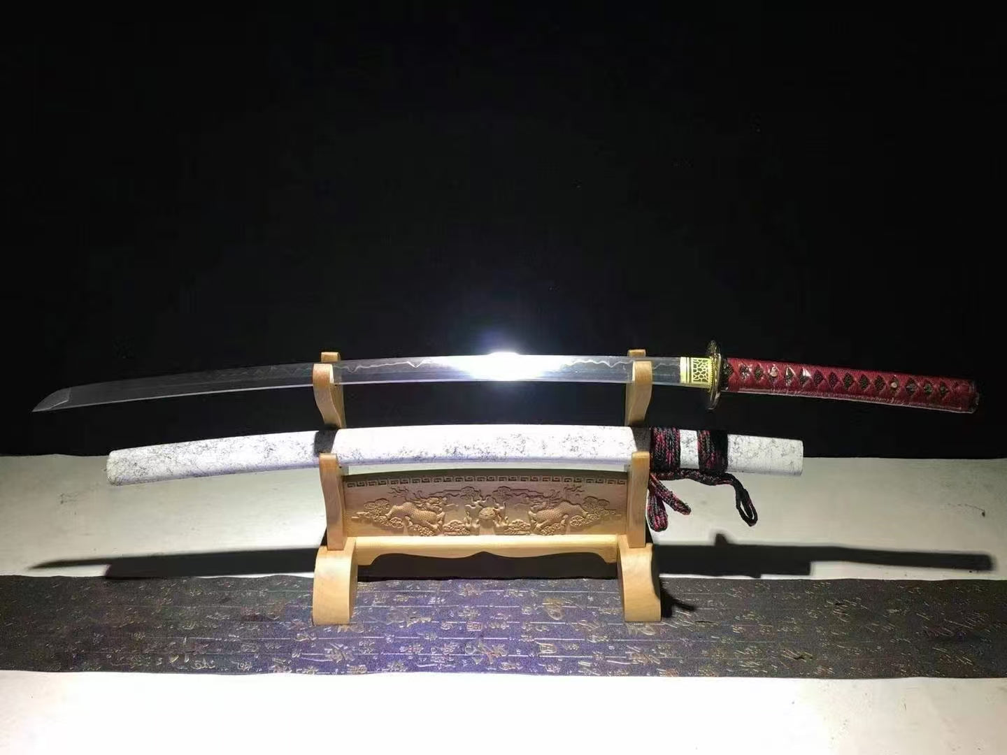 Authentic Katana swords full tang Alloy tsuba T10 steel clay tempered sharp
