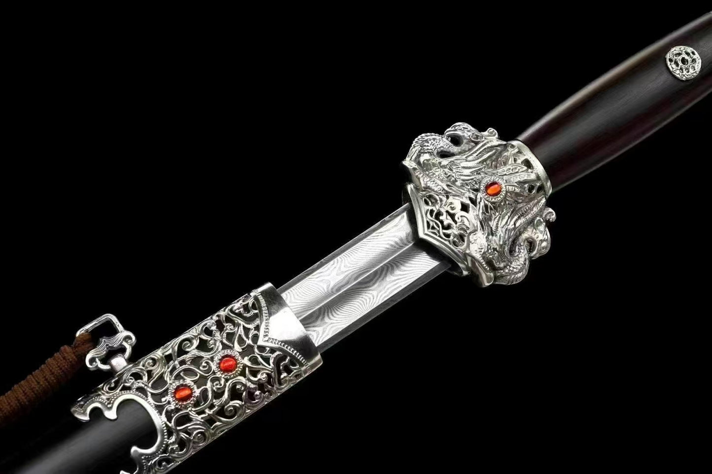 Chinese top quality silver plated fitting Sword folded pattern steel real hamon handcraft for collection