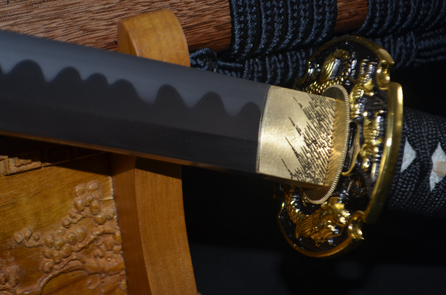 1095 high carbon Steel hamon Katana Japanese samurai sword dragon tsuba