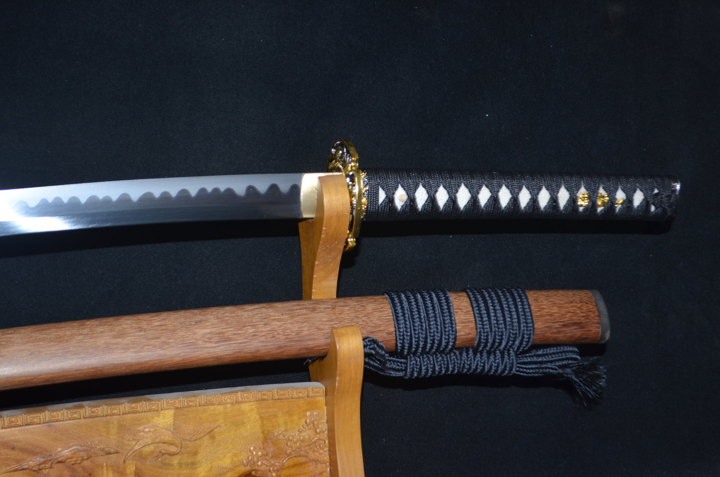1095 high carbon Steel hamon Katana Japanese samurai sword dragon tsuba