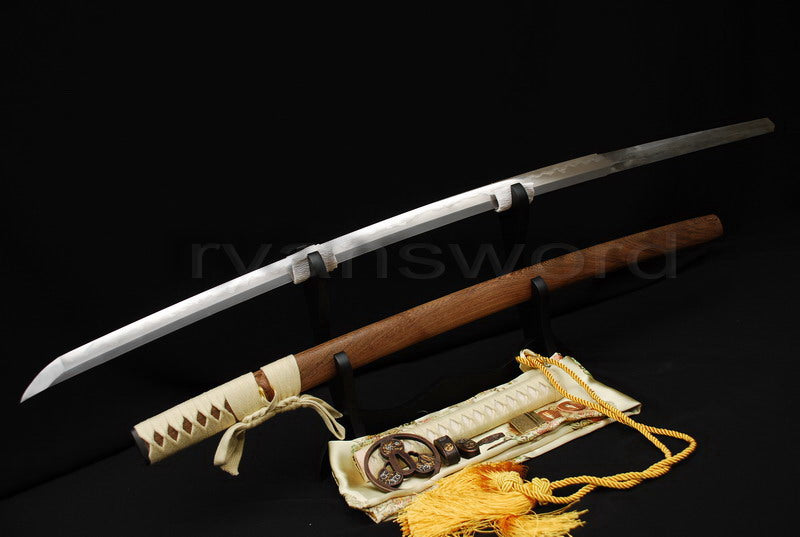 Katana 1095 High Carbon Steel silver plated tsuba full tang sharp battle ready blade