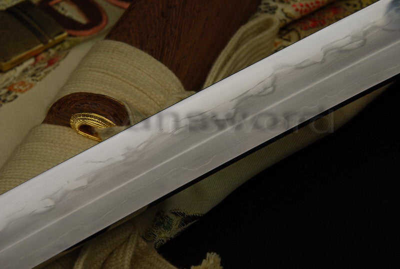 Katana 1095 High Carbon Steel silver plated tsuba full tang sharp battle ready blade