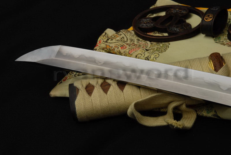 Katana 1095 High Carbon Steel silver plated tsuba full tang sharp battle ready blade