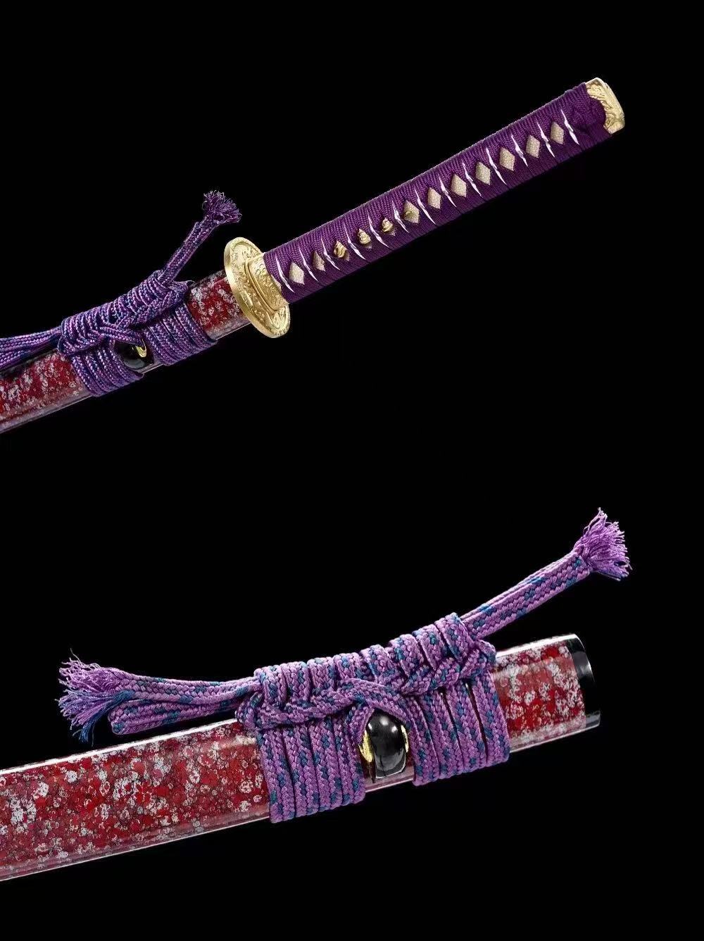 Authentic japanese samurai katana sword full tang T10 steel purple blade