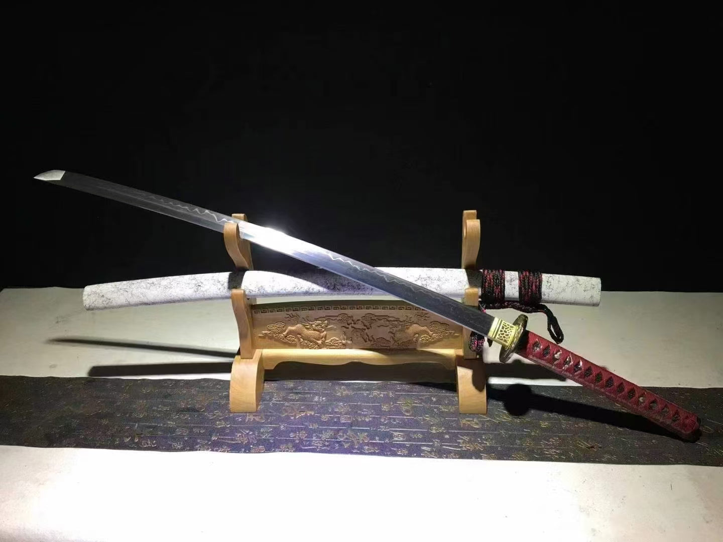 Authentic Katana swords full tang Alloy tsuba T10 steel clay tempered sharp