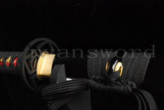 9260 Spring Steel Ninja Japanese Sword Straight Blade iron Tsuba cut bamboo