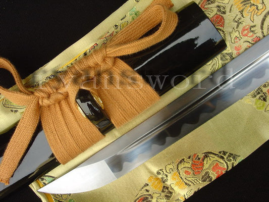 Katana 1095 High Carbon Steel silver plated tsuba full tang sharp shiny black saya