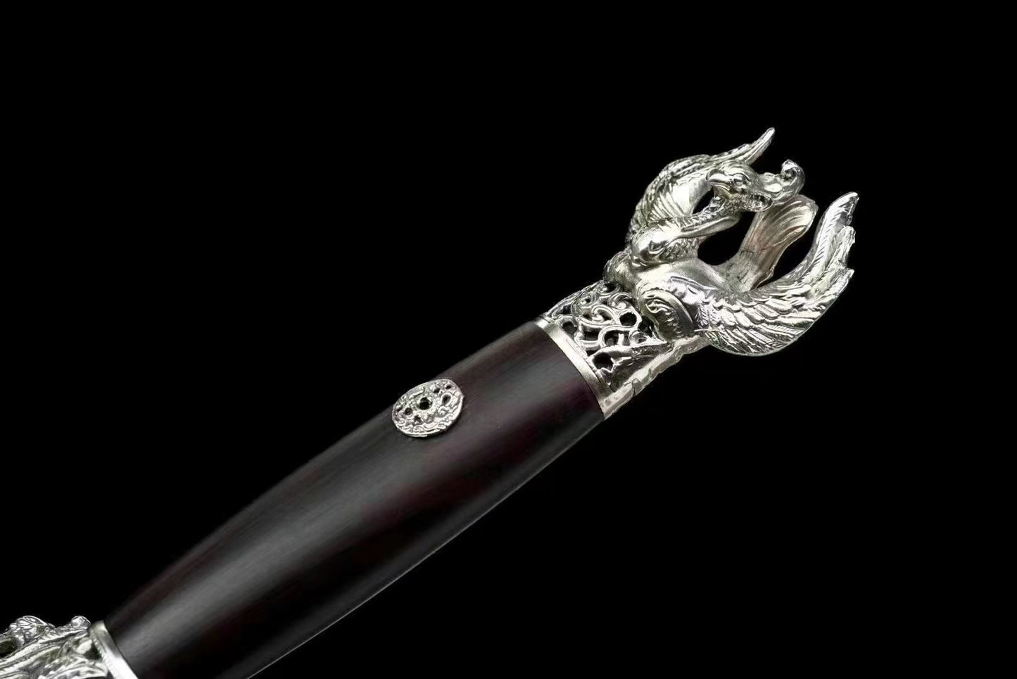 Chinese top quality silver plated fitting Sword folded pattern steel real hamon handcraft for collection