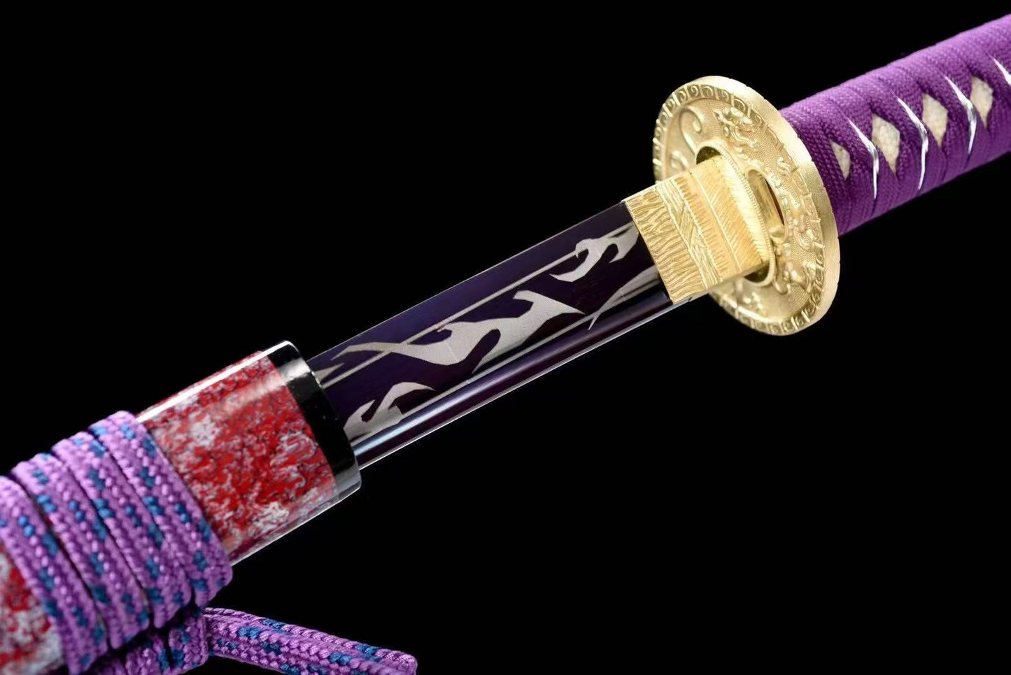 Authentic japanese samurai katana sword full tang T10 steel purple blade