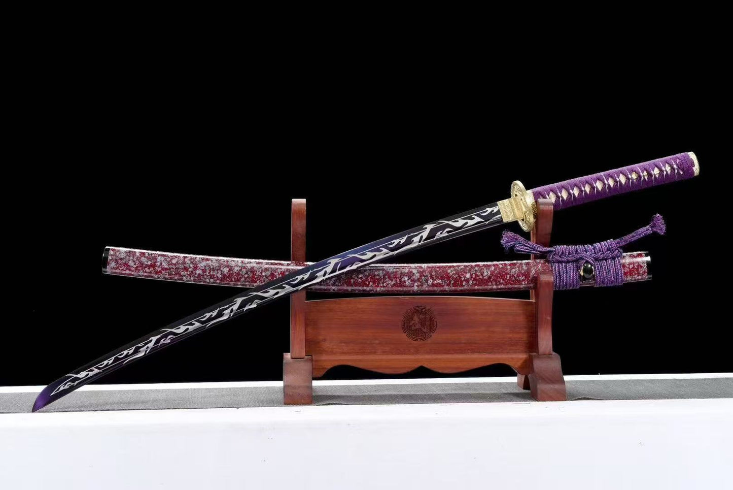 Authentic japanese samurai katana sword full tang T10 steel purple blade