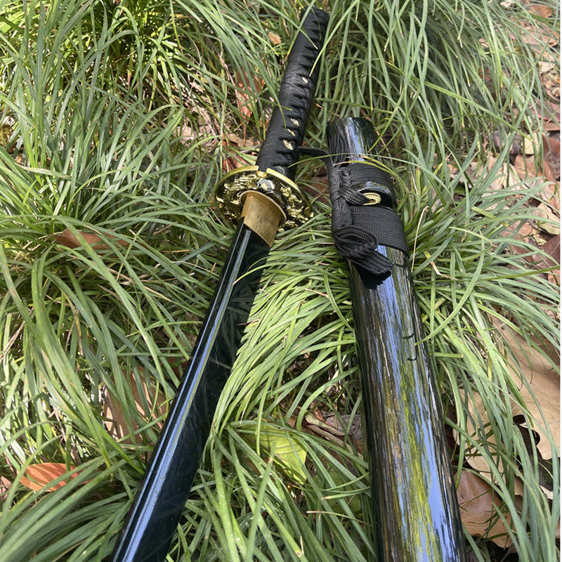 Obsidian Edge – Handmade Full Tang Katana | 1095 High Carbon Steel | Black Blade & Scabbard | Razor Sharp