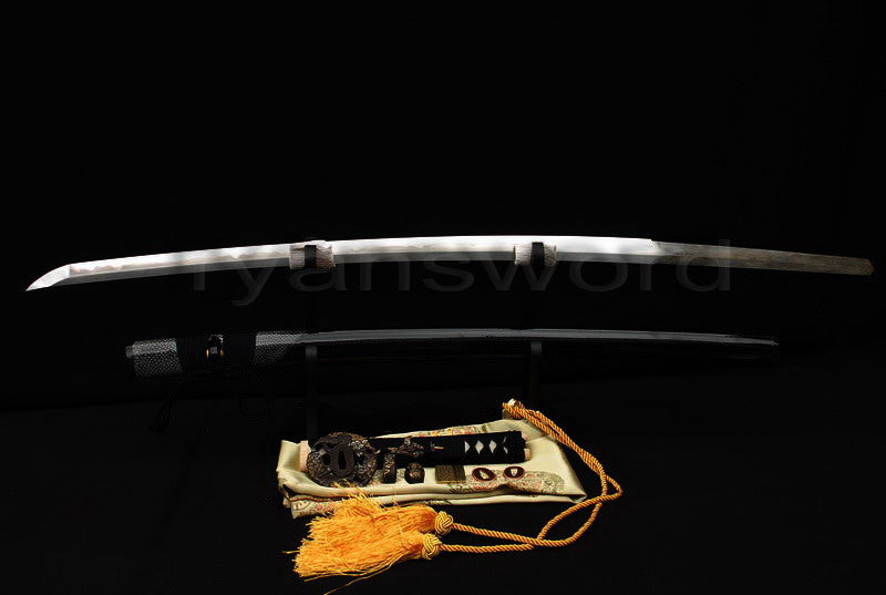 Katana 1095 High Carbon Steel silver plated tsuba full tang sharp battle ready blade