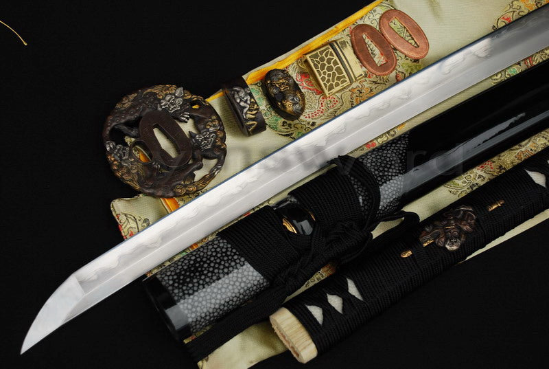 Katana 1095 High Carbon Steel silver plated tsuba full tang sharp battle ready blade