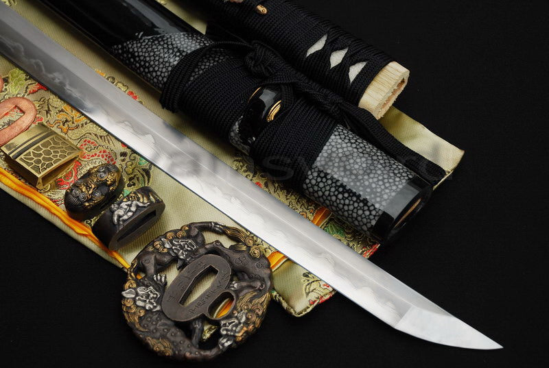 Katana 1095 High Carbon Steel silver plated tsuba full tang sharp battle ready blade
