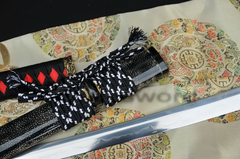 T10 Steel Clay Tempered Katana japanese sword for samurai full wrapped rayskin saya battle ready