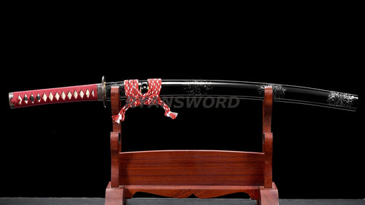 Handemade Wakizashi Japanese Sword Folded Steel Reddish Black Blade Full Tang