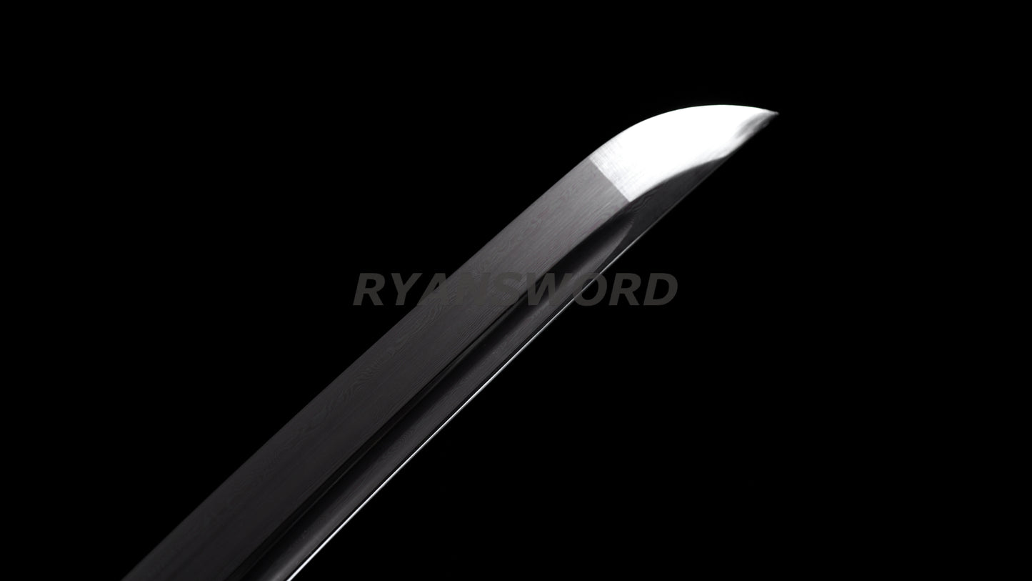 Folded Steel Wakizashi Japanese Sword Black Blade Brass Fittings full tang