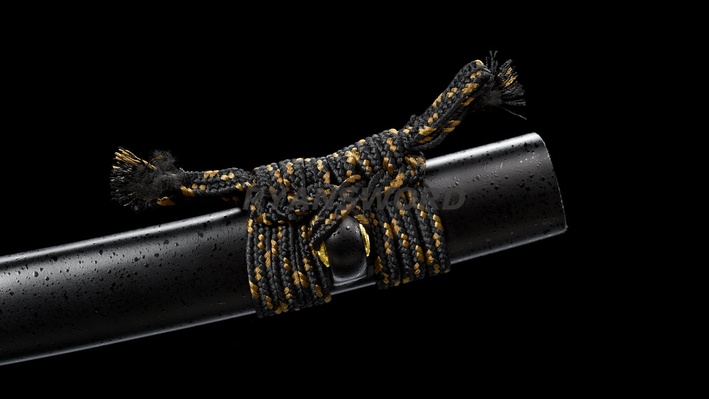 Folded Steel Wakizashi Japanese Sword Black Blade Brass Fittings full tang