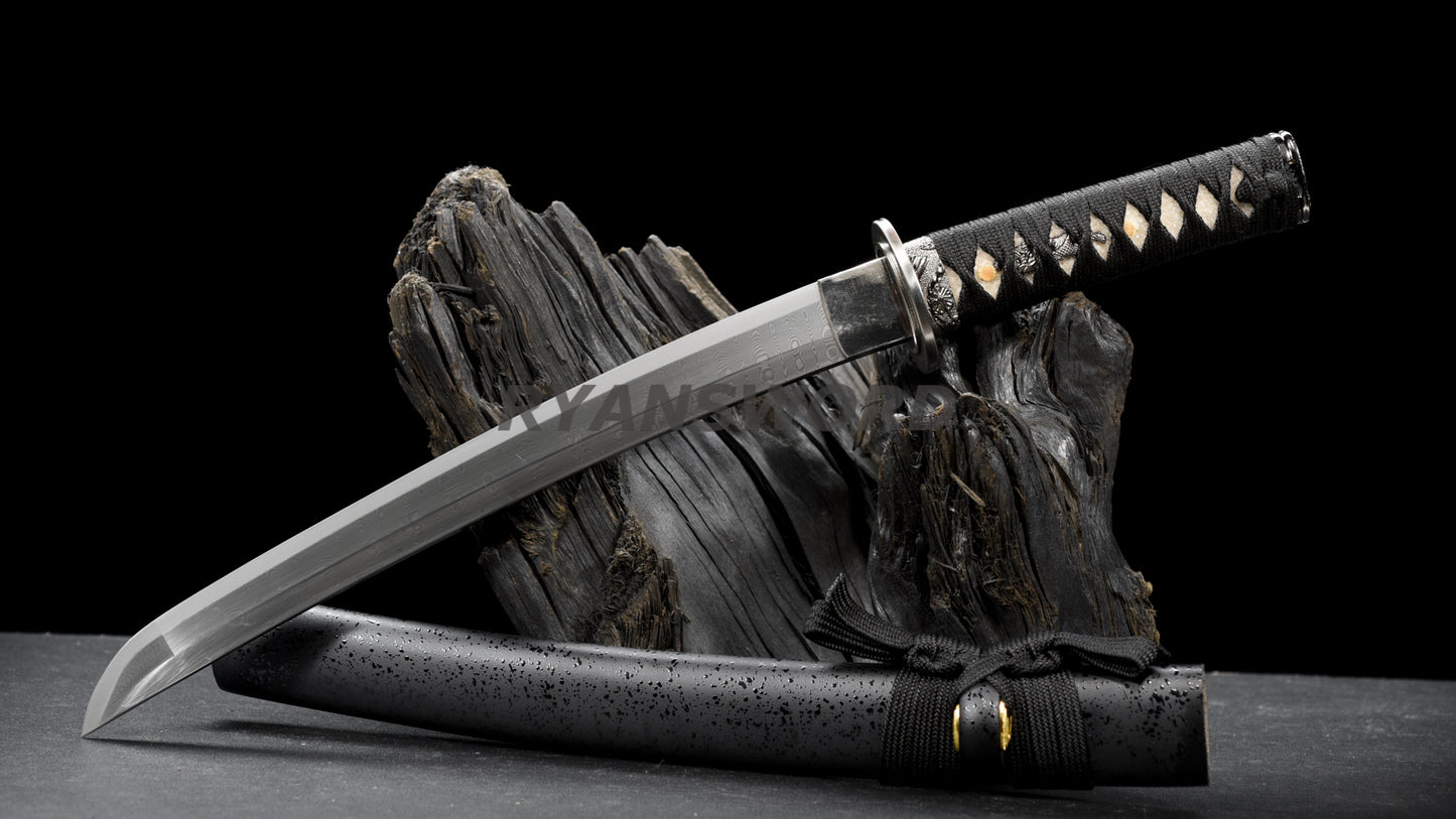 Tanto Short Japanese Sword Damascus Steel Full Tang Battle Ready