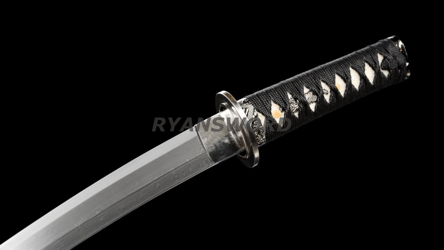 Tanto Short Japanese Sword Damascus Steel Full Tang Battle Ready