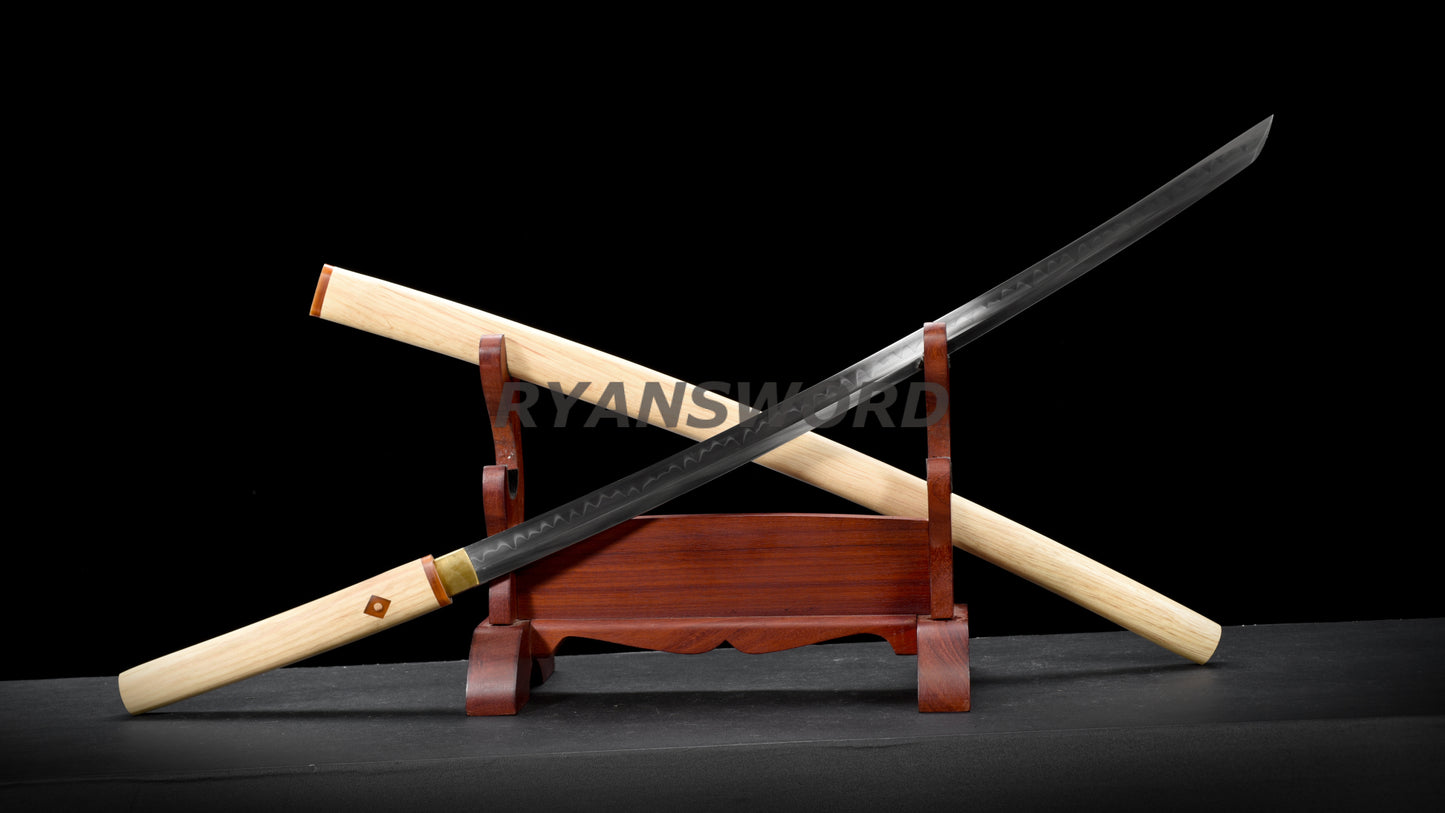 Sakabato Reversed-Edge Shirasaya Katana Japanese Sword 1095 Steel Clay Tempered Light Cutting