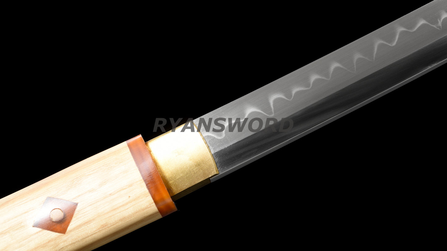 Sakabato Reversed-Edge Shirasaya Katana Japanese Sword 1095 Steel Clay Tempered Light Cutting