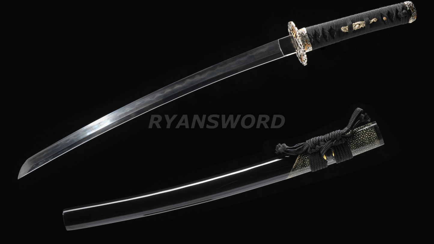 Honsanmai Clay Tempered Wakizashi Japanese Short Sword Rayskin Saya Copper Tsuba Heavy Cutting