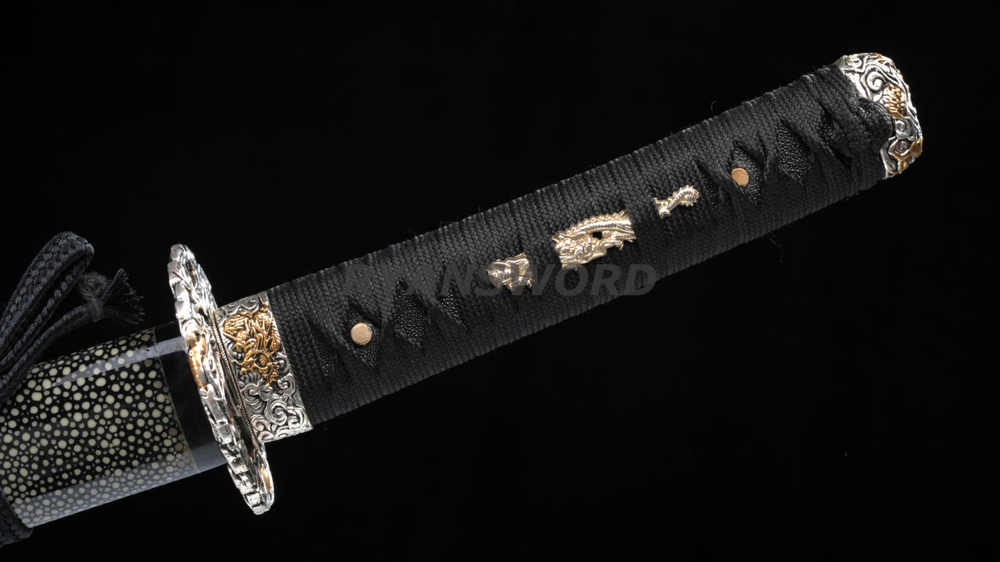Honsanmai Clay Tempered Wakizashi Japanese Short Sword Rayskin Saya Copper Tsuba Heavy Cutting