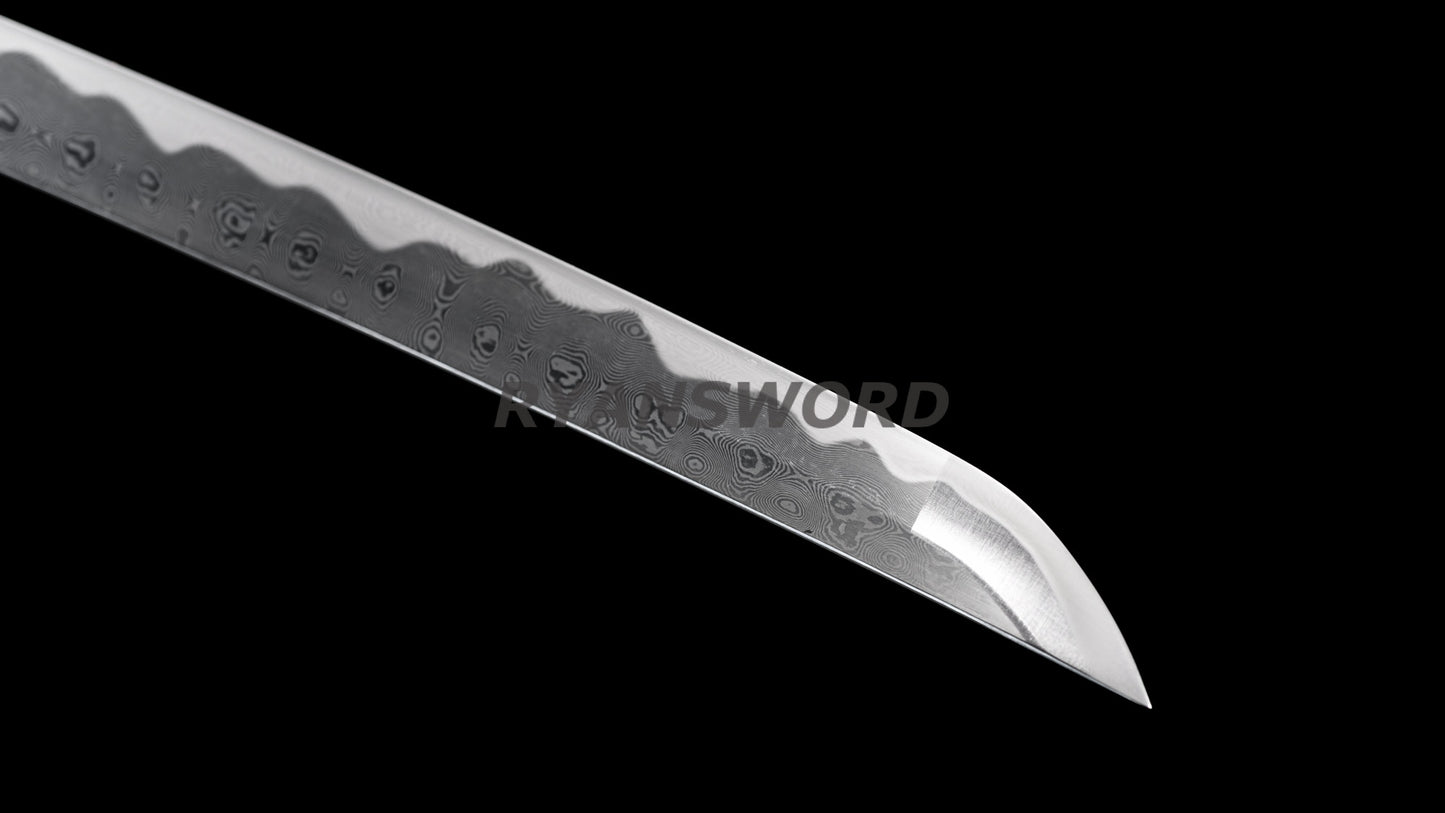 53" Nodachi Japanese Sword 1095 Folded Steel Iron Tsuba full tang sharp