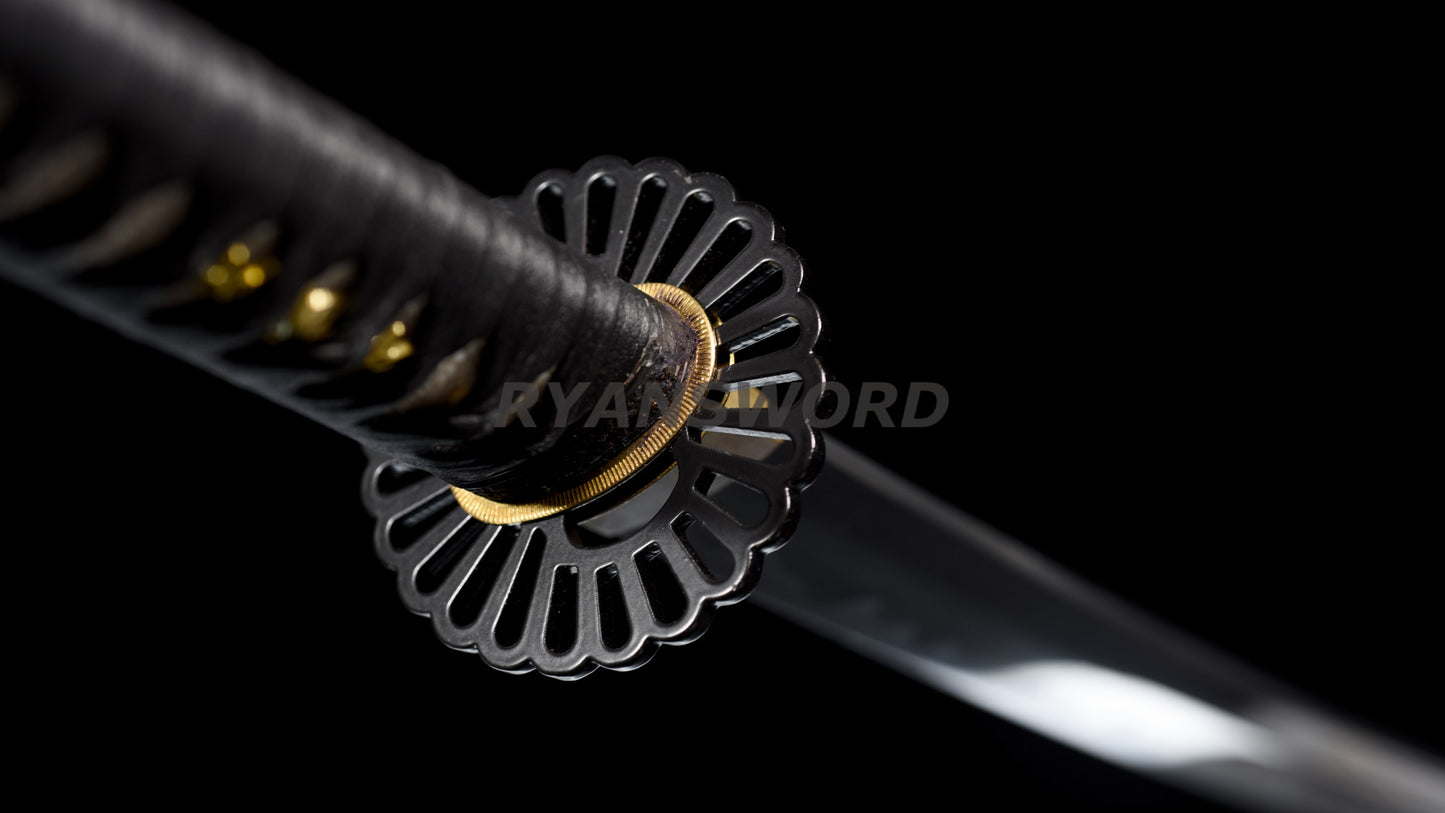 53" Nodachi Japanese Sword 1095 Folded Steel Iron Tsuba full tang sharp