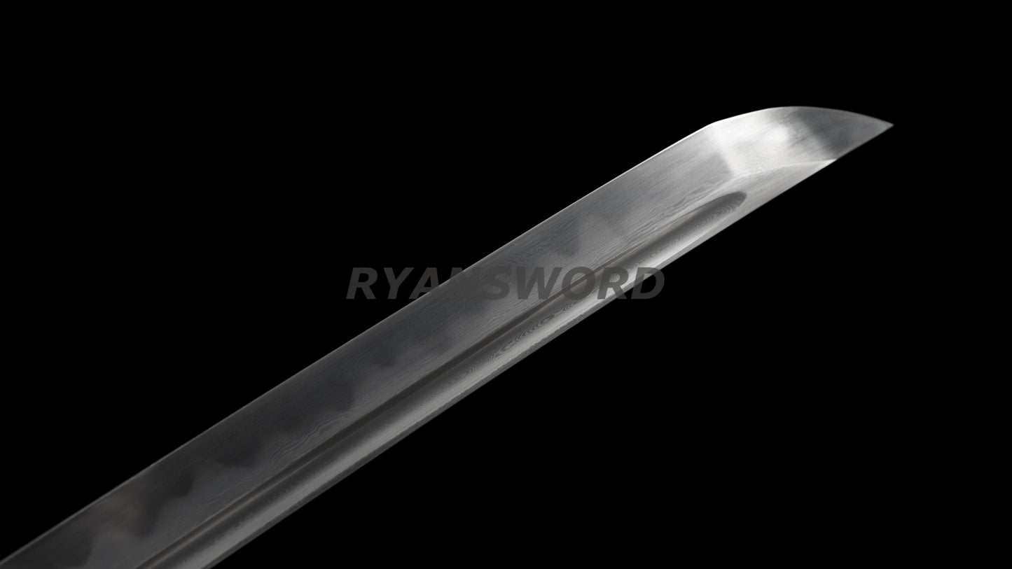 53" Nodachi Japanese Long Sword 1095 Folded Steel Clay Tempered Full Tang Sharp