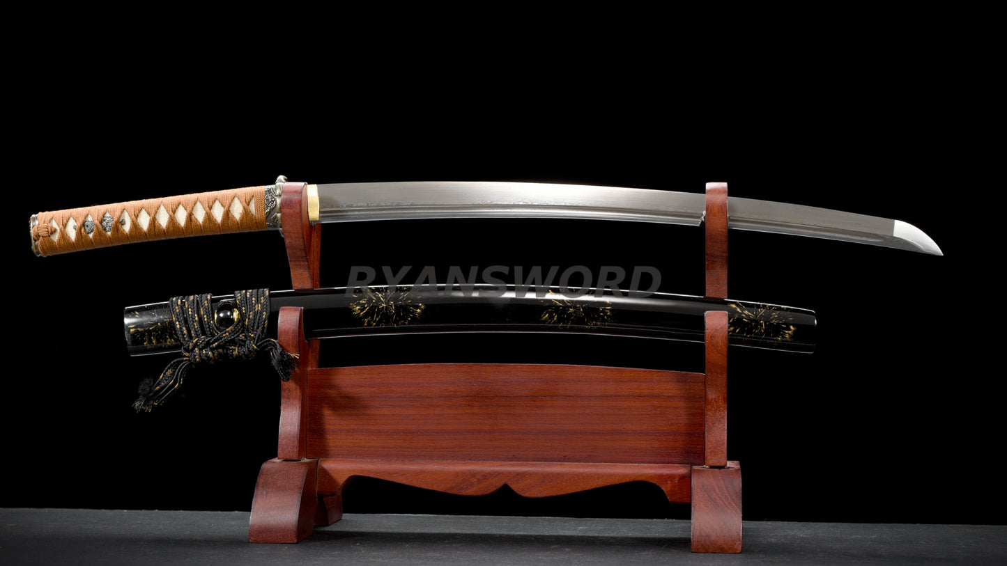 Damascus Folded Steel Wakizashi Japanese Sword full tang sharp