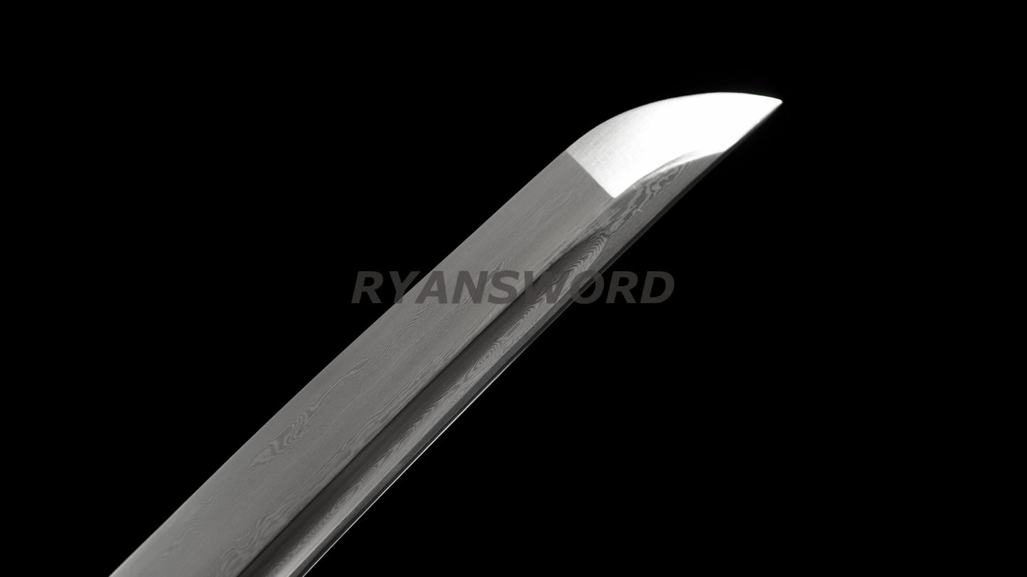Damascus Folded Steel Wakizashi Japanese Sword full tang sharp