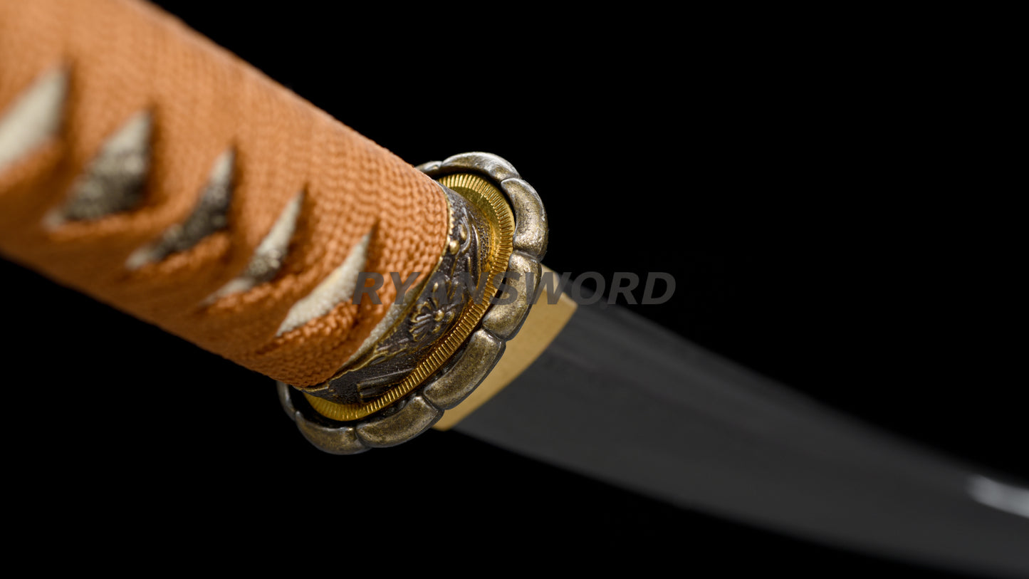 Damascus Folded Steel Wakizashi Japanese Sword full tang sharp