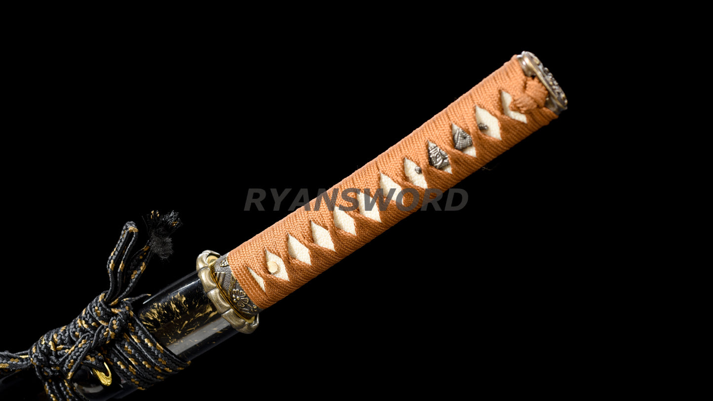 Damascus Folded Steel Wakizashi Japanese Sword full tang sharp