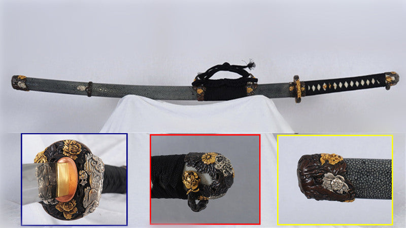 Tachi Clay Tempered 1095 Carbon Steel Folded Blade Full-Rayskin Saya full tang