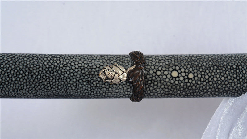 Tachi Clay Tempered 1095 Carbon Steel Folded Blade Full-Rayskin Saya full tang