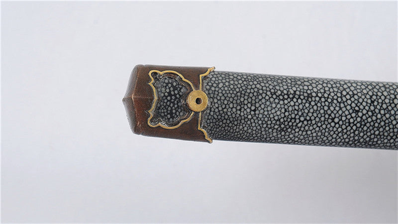Tachi Folded 1095 Carbon Steel Clay Tempered Full-Rayskin Saya Copper Tsuba