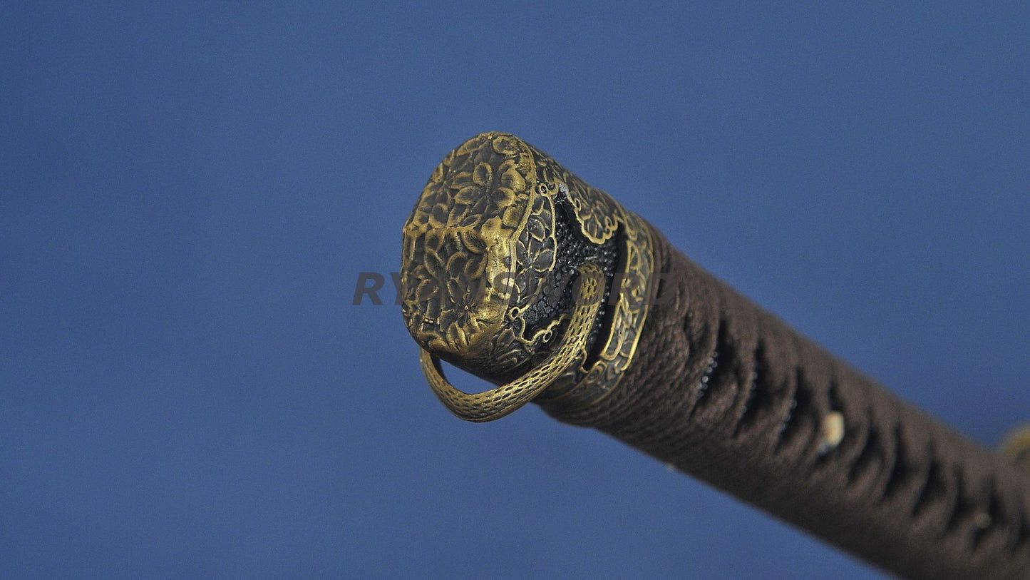 Tachi Clay Tempered Honsanmai Copper Fittings full tang sharp japanese