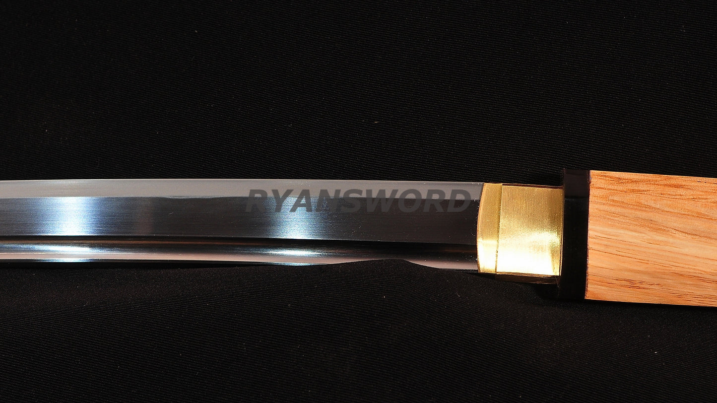 O-Kissaki katana Clay Tempered Hazuya Polish Shirasaya full tang sharp