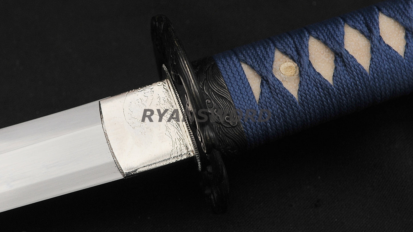 Katana 1095 High Carbon Steel Hand-Drawn Wave Saya Full tang sharp